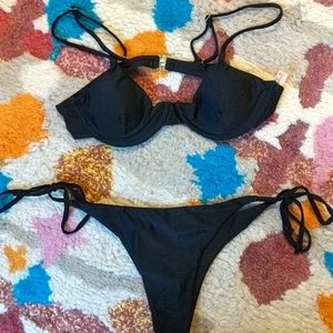 Zaful Black Underwire Push Up String Bikini Set